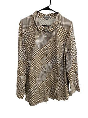 Jessica London Plus Brown White Patchwork Button Down Shirt Sz 30 W
